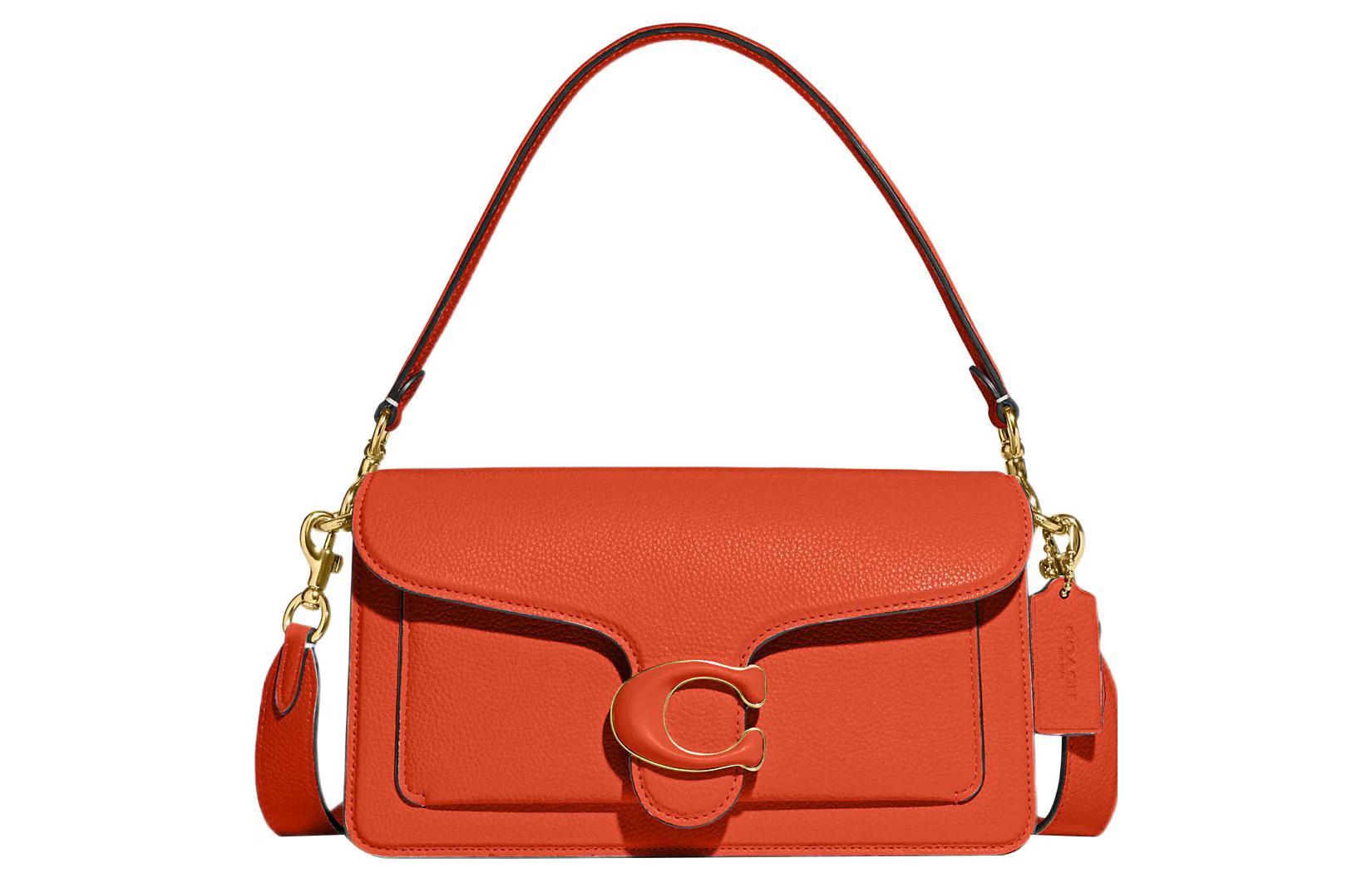 商品[国内直发] Coach|蔻驰 Tabby 26 纯色字母徽标Logo翻盖 皮革 酒神包手提斜挎单肩包 中号 女款 橙红色,价格¥2650,第1张图片