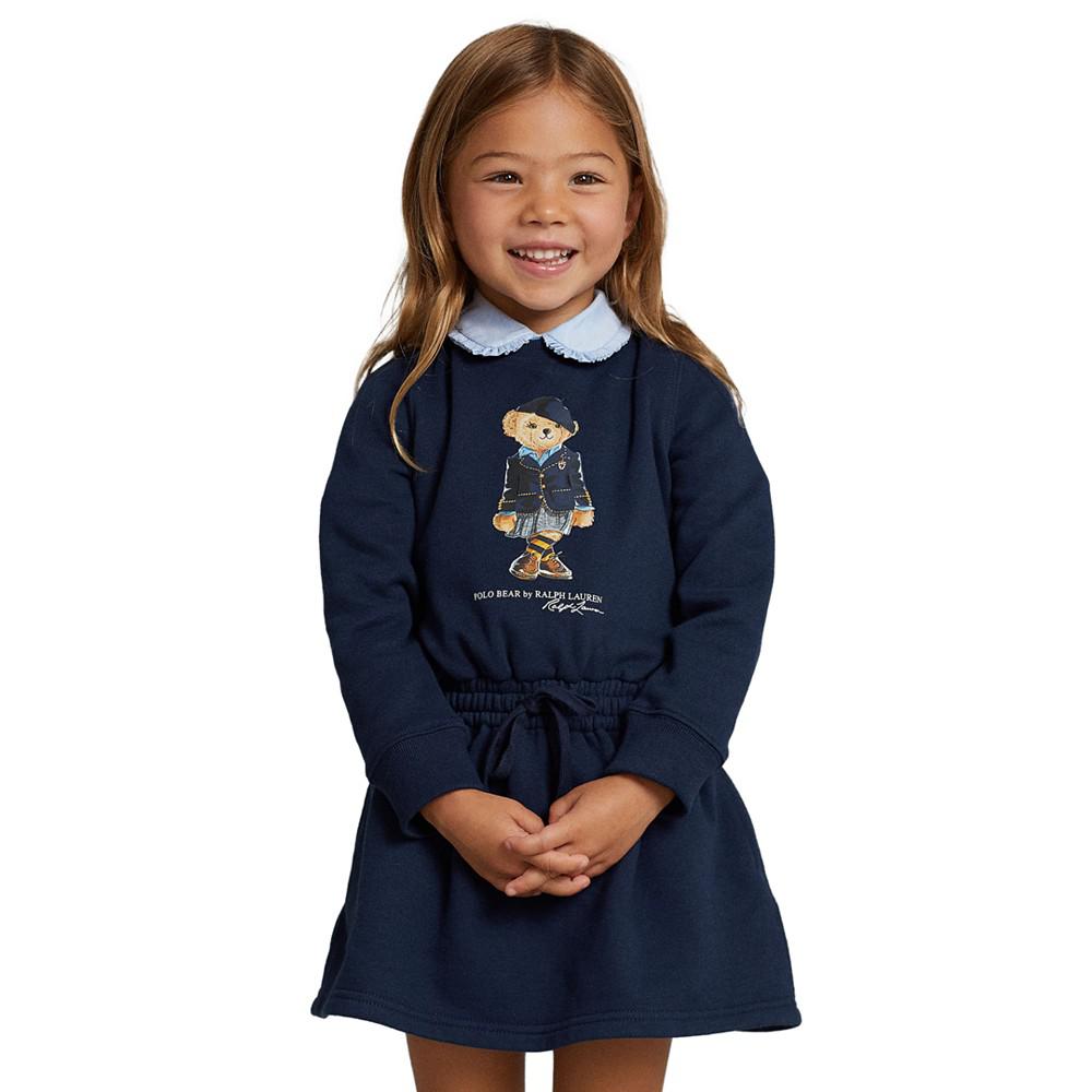 Little Girls and Toddler Girls Long Sleeves Polo Bear Fleece Dress商品第1张图片规格展示