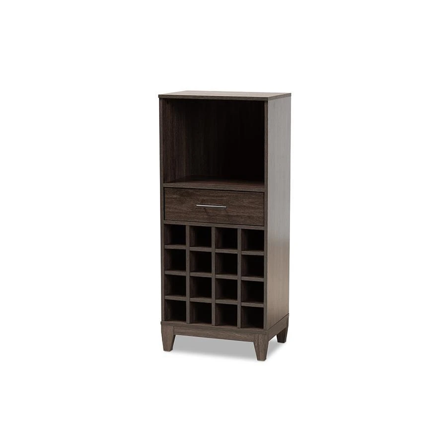 商品Baxton Studio|Dark Brown Finished Wood 1-Drawer Wine Storage Cabinet,价格¥788,第1张图片