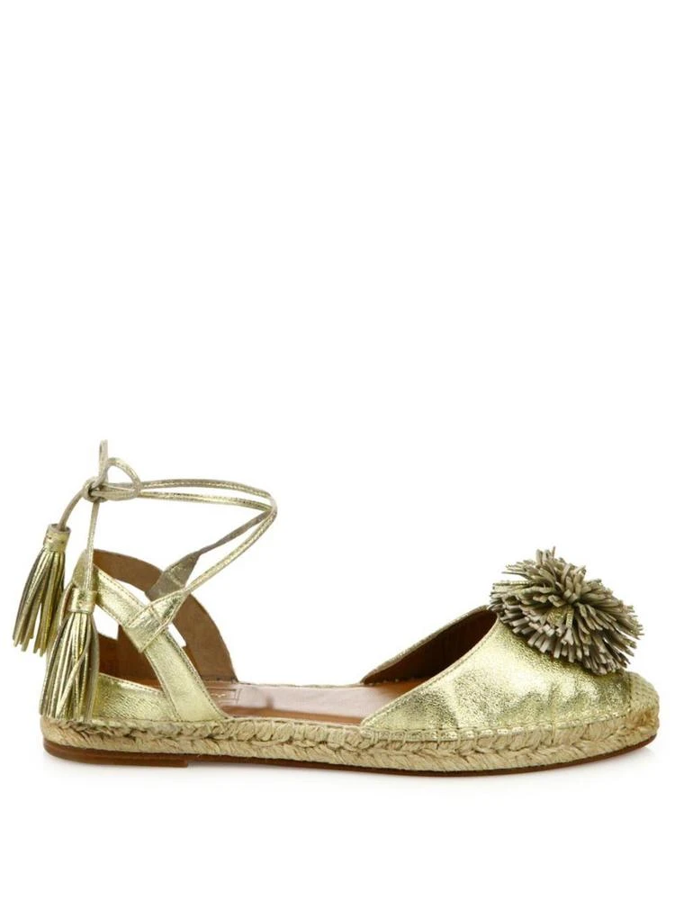 商品Aquazzura|Sunshine Pom-Pom Metallic Leather Espadrille Flats,价格¥1784,第5张图片详细描述