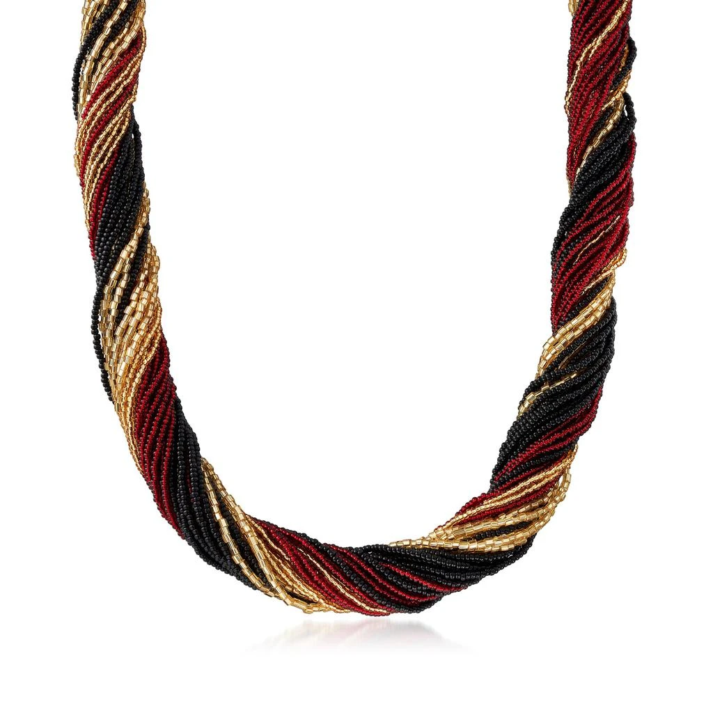 商品Ross-Simons|Italian Red, Black and Gold Murano Glass Bead Torsade Necklace in 18kt Gold Over Sterling,价格¥1184,第1张图片