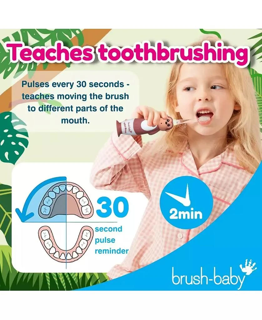 商品Brush-Baby|WildOnes Monkey Kids Electric Rechargeable Toothbrush | Childrens Electric Toothbrush | Animal Character Toothbrush,价格¥211,第5张图片详细描述