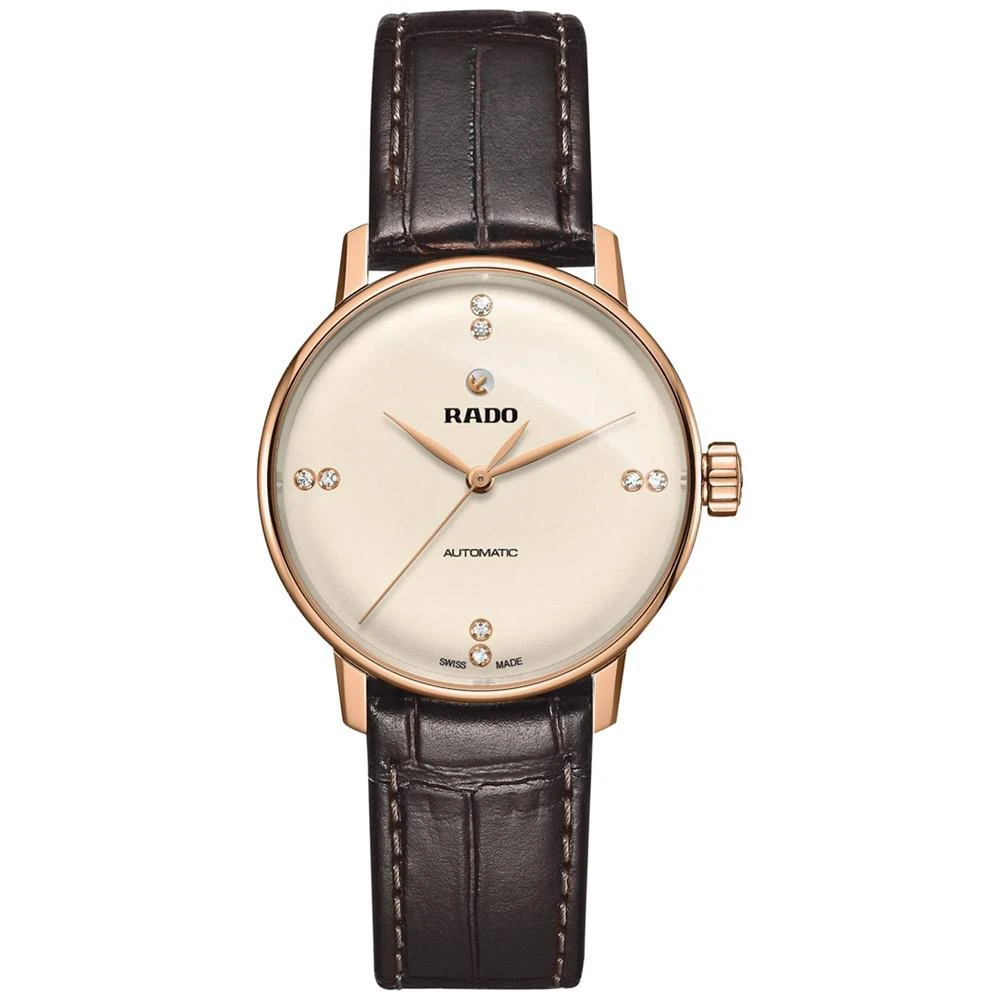 商品Rado|Women's Swiss Automatic Coupole Classic Diamond Accent Dark Brown Leather Strap Watch 32mm R22865765,价格¥12967,第1张图片