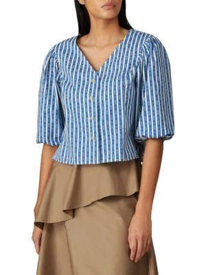 商品[二手商品] Tory Burch|Gemini Striped Puff-Sleeve Cropped Shirt,价格¥318,第1张图片