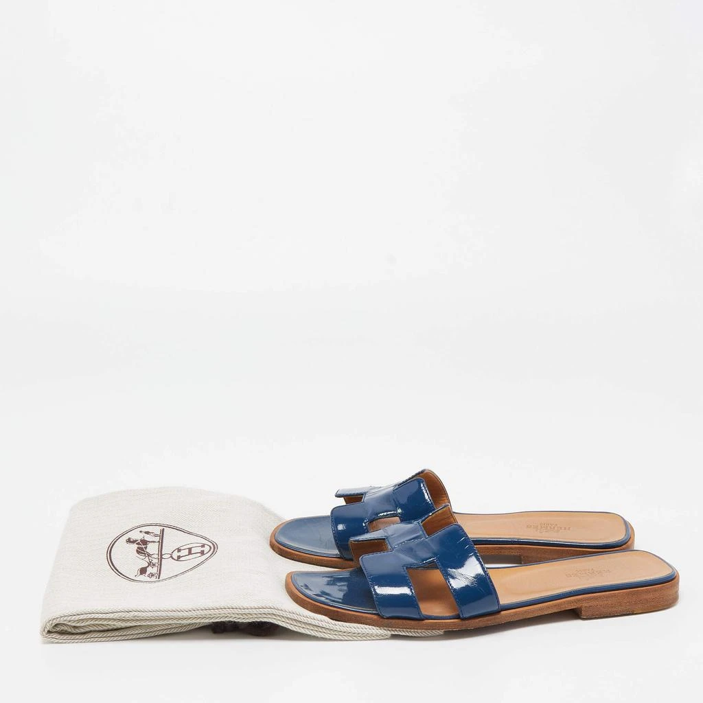 Hermes Blue Patent Leather Oran Flat Slides Size 37 商品