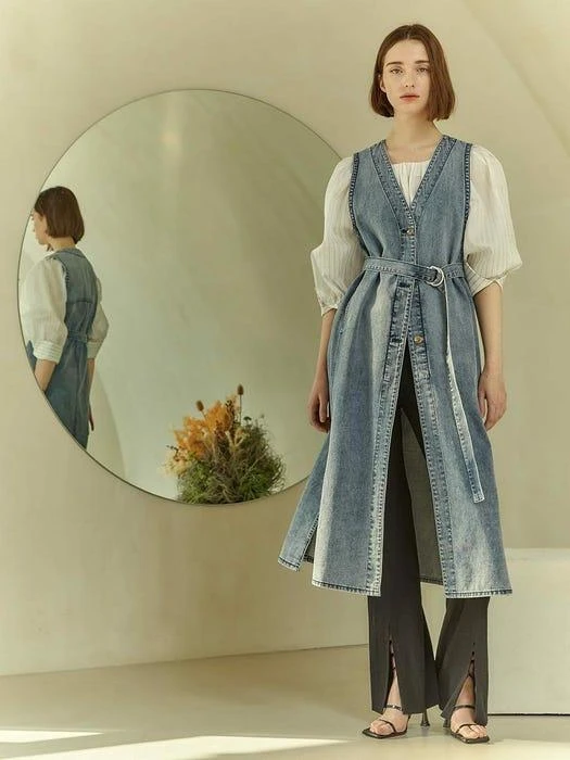 商品JOY GRYSON|Belted Denim Long Vest,价格¥2223,第2张图片详细描述