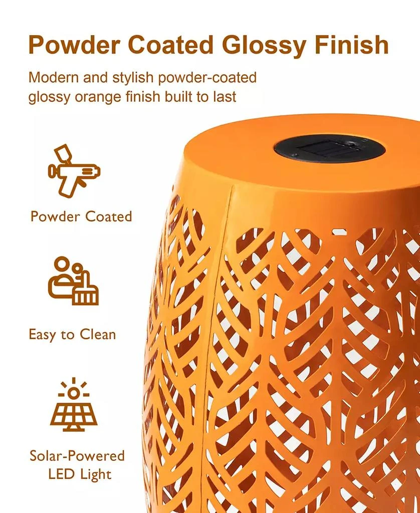 商品Glitzhome|Multi-Functional Orange Iron Leaf Pattern Solar Powered Garden Stools or Planter Stand,价格¥815,第3张图片详细描述