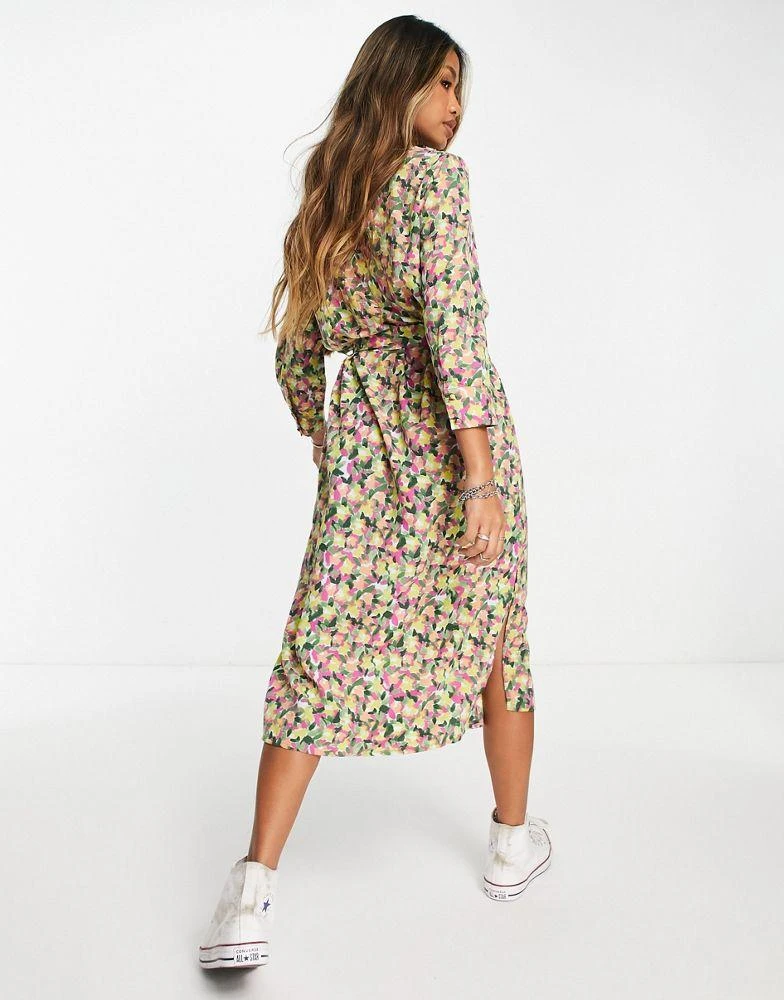 商品VERO MODA|Vero Moda long sleeve midi shirt dress in green print,价格¥279,第2张图片详细描述