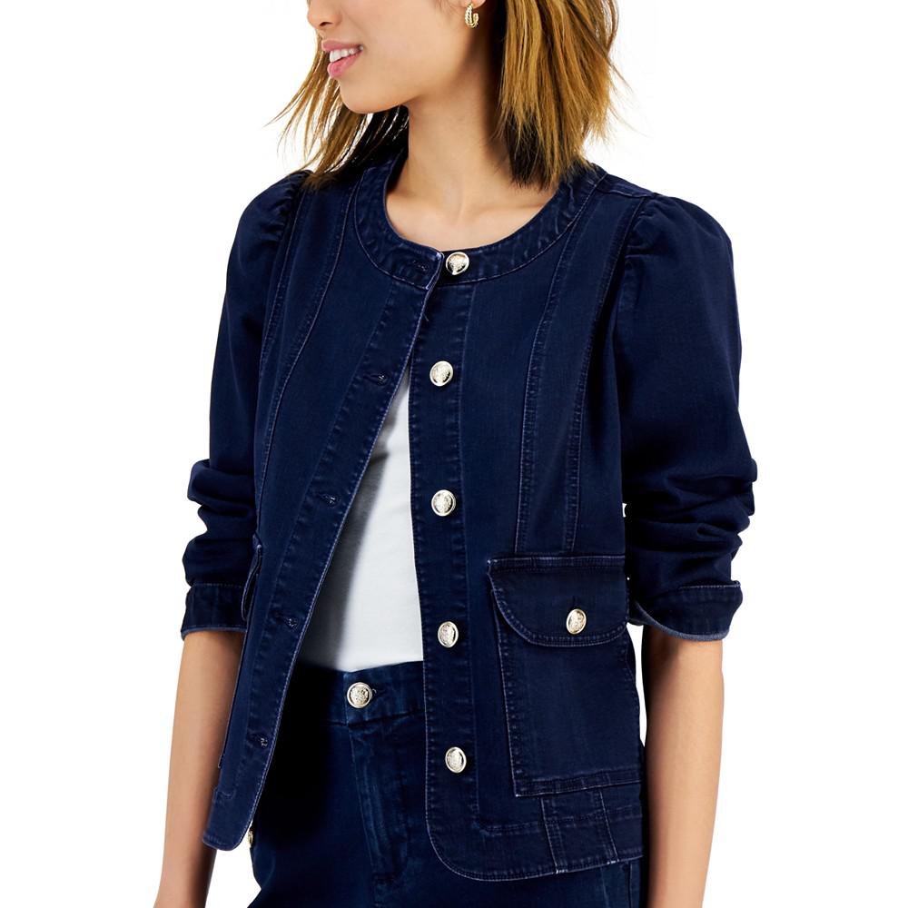 Women's Puff-Sleeve Denim Jacket, Created for Macy's商品第3张图片规格展示
