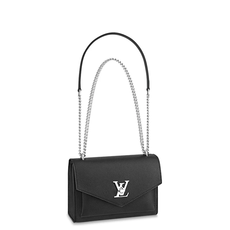 商品Louis Vuitton|预售十天 Louis Vuitton/路易威登 22春夏新款MYLOCKME系列 女士黑色粒面小牛皮银扣银链单肩斜挎链条信封包M51418,价格¥20533,第1张图片
