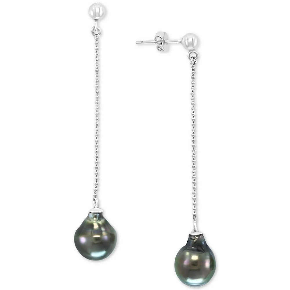 商品Effy|EFFY® Cultured Tahitian Pearl (9mm) Chain Drop Earrings in Sterling Silver,价格¥719,第1张图片