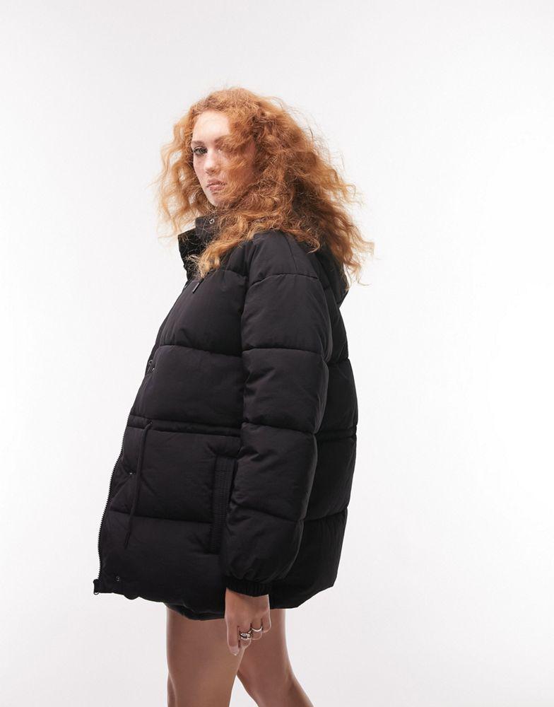 Topshop mid length tie waist puffer jacket in black商品第3张图片规格展示