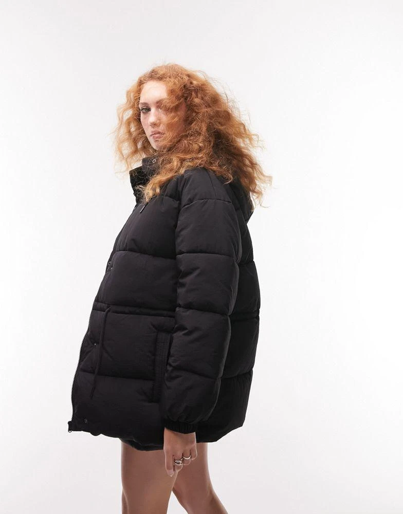 商品Topshop|Topshop mid length tie waist puffer jacket in black,价格¥510,第3张图片详细描述