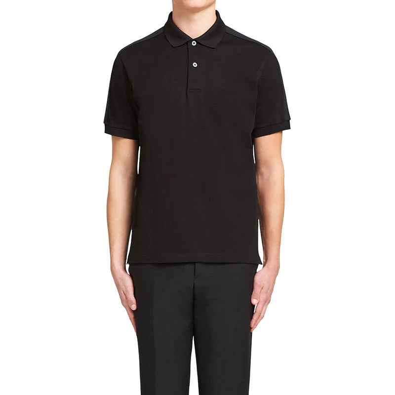 商品Prada|【预售3-7天】PRADA/普拉达 22年早春新款 男士黑色珠地棉质撞色嵌饰短袖Polo衫UJN612_1VNY_F0002_S_201,价格¥5013,第4张图片详细描述