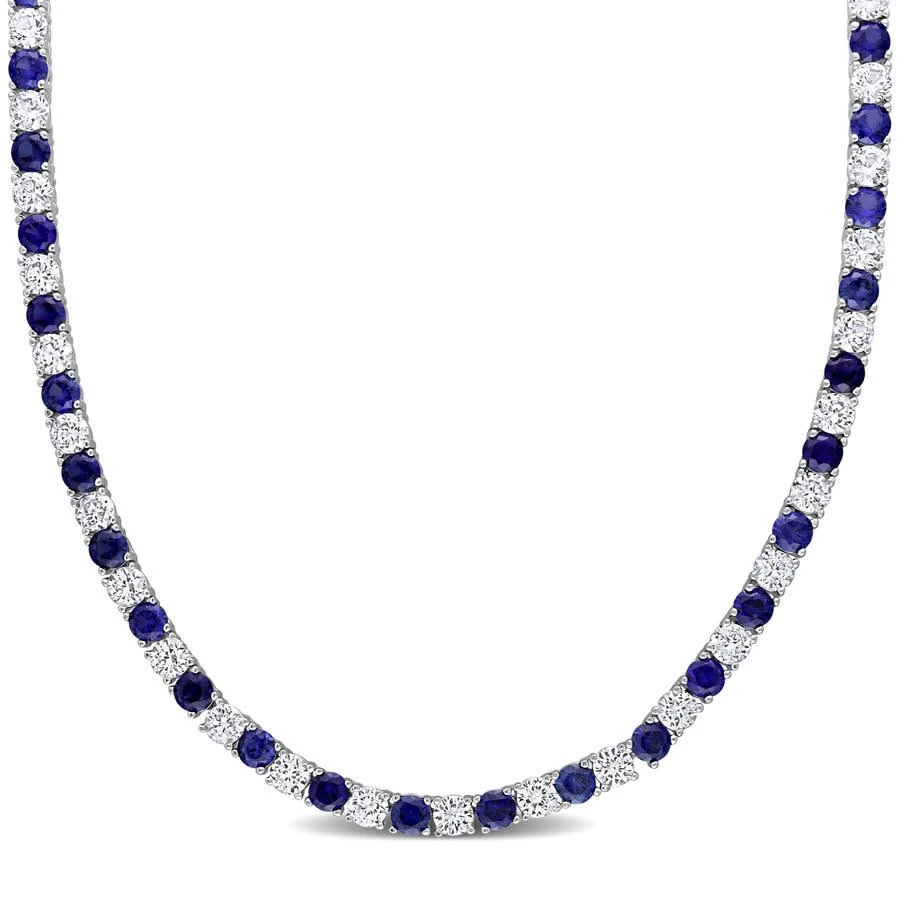 商品Amour|33 CT TGW Created Blue Sapphire and Created White Sapphire Necklace Silver White Tongue and Groove Clasp Length (inches): 17,价格¥965,第1张图片