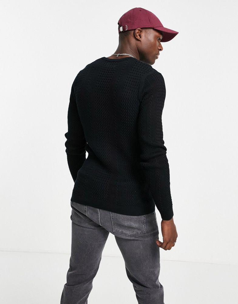 ASOS DESIGN lightweight cable knit jumper in black商品第2张图片规格展示