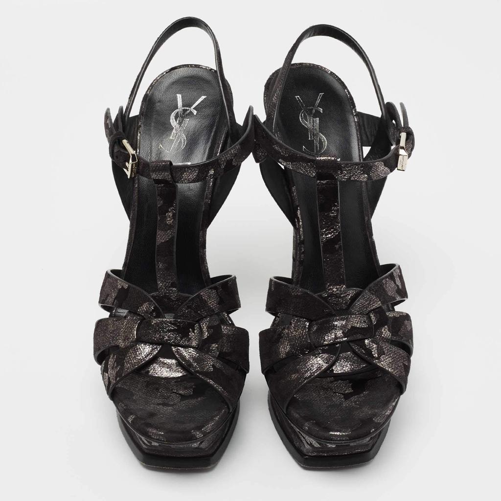 Yves Saint Laurent Black/Silver  Suede Tribute Ankle Strap  Sandals Size 38商品第3张图片规格展示