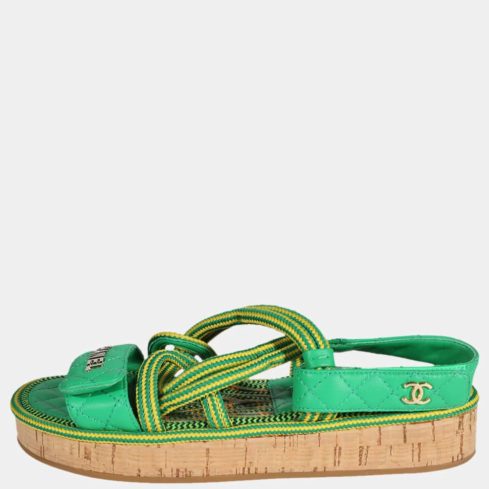 商品[二手商品] Chanel|Chanel Green/Yellow Cord & Lambskin Sandals EU 36,价格¥6791,第1张图片