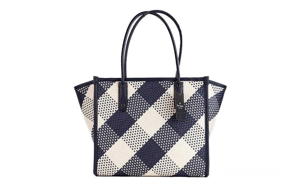 商品Kate Spade|Kate Spade Ella Gingham Blazer Blue Oversized Woven Shoulder Tote Bag Purse,价格¥2458,第2张图片详细描述