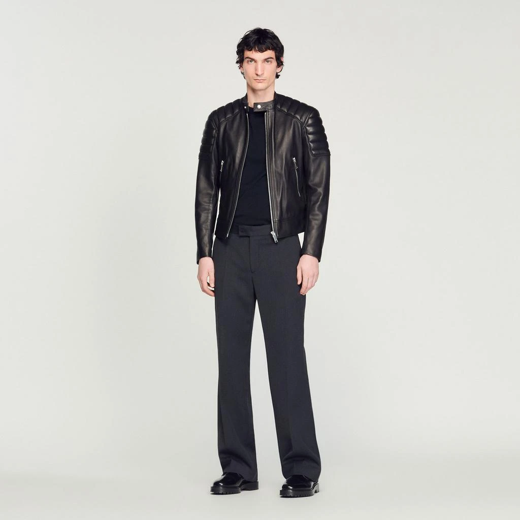 商品Sandro|Leather jacket with quilted trims,价格¥9697,第1张图片