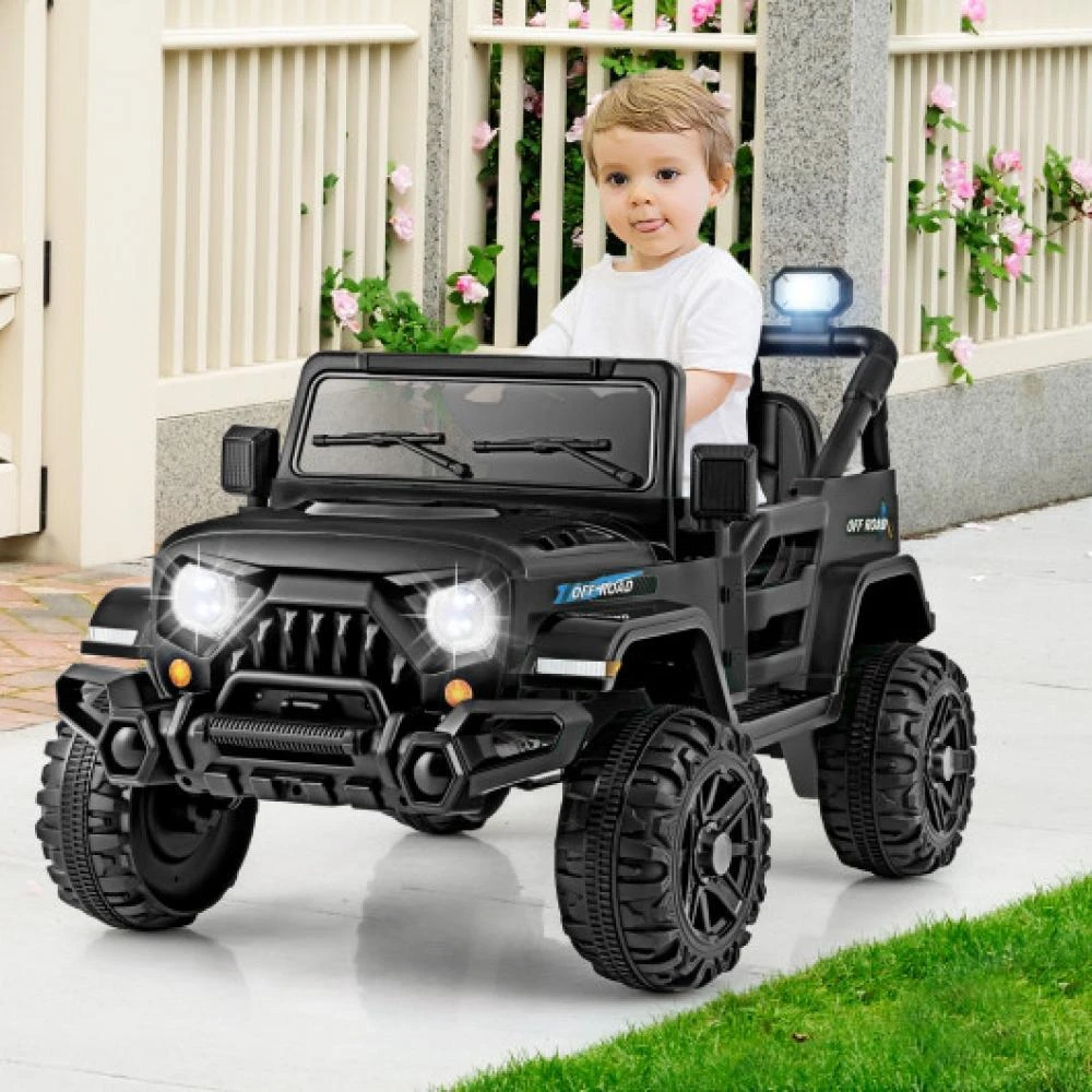 商品Hivvago|12V Kids Ride on Truck Car with Remote Control Threaded Wheels and 3 Speeds-Black,价格¥1418,第1张图片