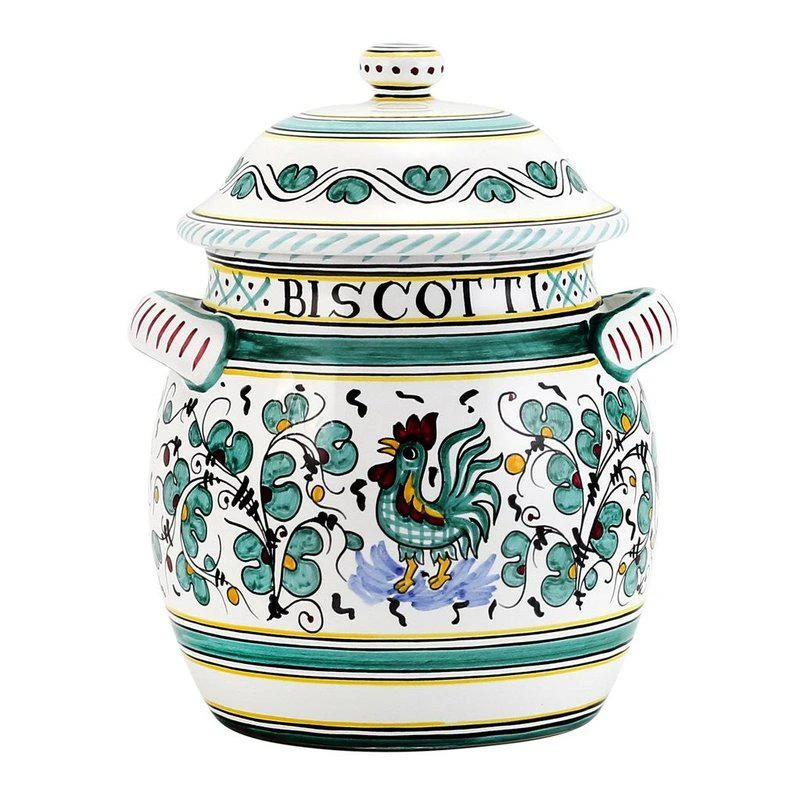 商品Artistica - Deruta of Italy|Orvieto Green Rooster: Traditional Biscotti Jar,价格¥1872,第1张图片