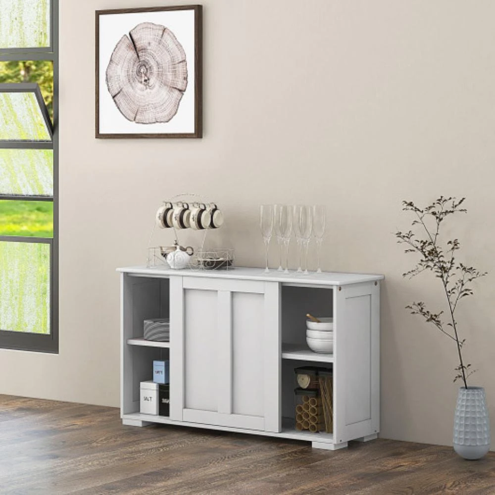 商品Hivvago|Kitchen Storage Cupboard Cabinet with Sliding Door-Antique White,价格¥1250,第2张图片详细描述