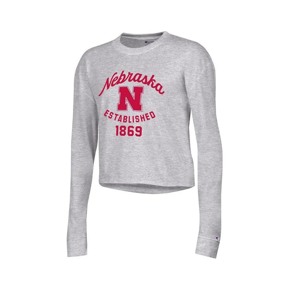 商品CHAMPION|Women's Gray Nebraska Huskers Boyfriend Cropped Long Sleeve T-shirt,价格¥262,第3张图片详细描述