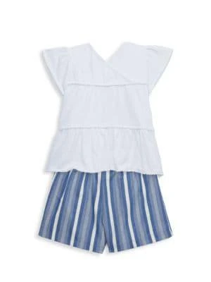 商品Calvin Klein|Little Girl’s 2-Piece Tiered Tee & Striped Shorts Set,价格¥188,第2张图片详细描述
