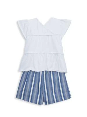 商品Calvin Klein|Little Girl’s 2-Piece Tiered Tee & Striped Shorts Set,价格¥120,第2张图片详细描述