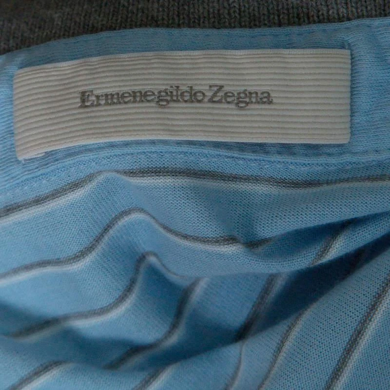 商品[二手商品] Zegna|Ermenegildo Zegna Sky Blue Striped Cotton Contrast Collar Polo T-Shirt XXL,价格¥834,第5张图片详细描述