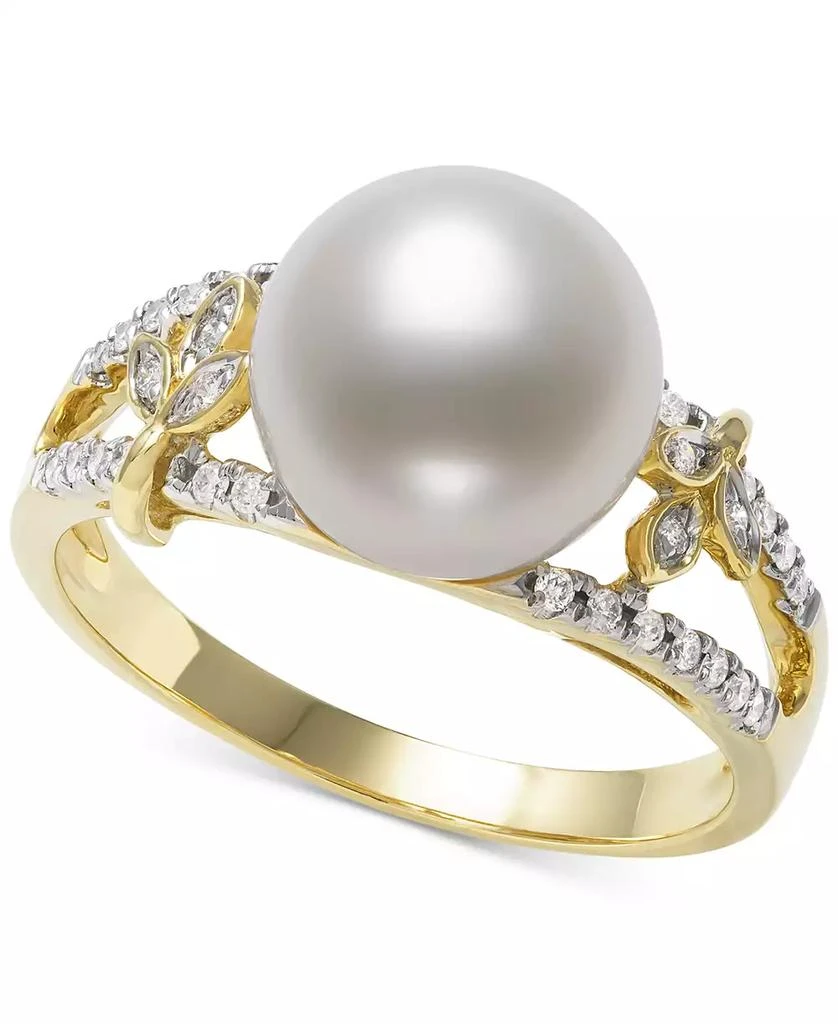 商品Belle de Mer|Cultured Freshwater Pearl (9mm) & Diamond (1/6 ct. t.w.) Openwork Ring in 14k Gold, Created for Macy's,价格¥3754,第1张图片