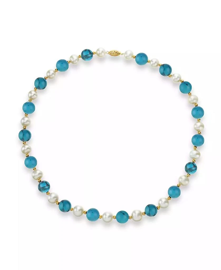 商品Macy's|White Freshwater Cultured Pearl (9-9.5mm) with Turquoise Howlite (10mm), and Gold Beads (3mm) 18" Necklace in 14k Yellow Gold,价格¥1568,第1张图片