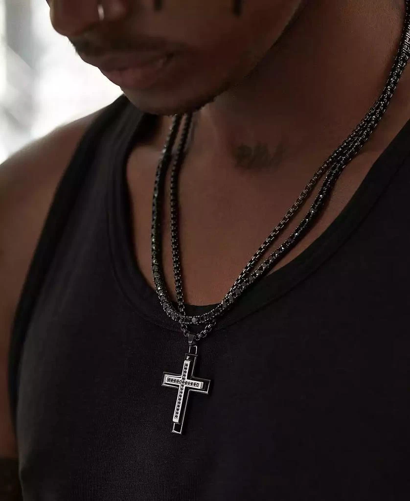 商品Esquire Men's Jewelry|Black Diamond (1/4 ct. t.w.) Cross Necklace in Black IP over Stainless Steel, Created for Macy's,价格¥1235,第2张图片详细描述