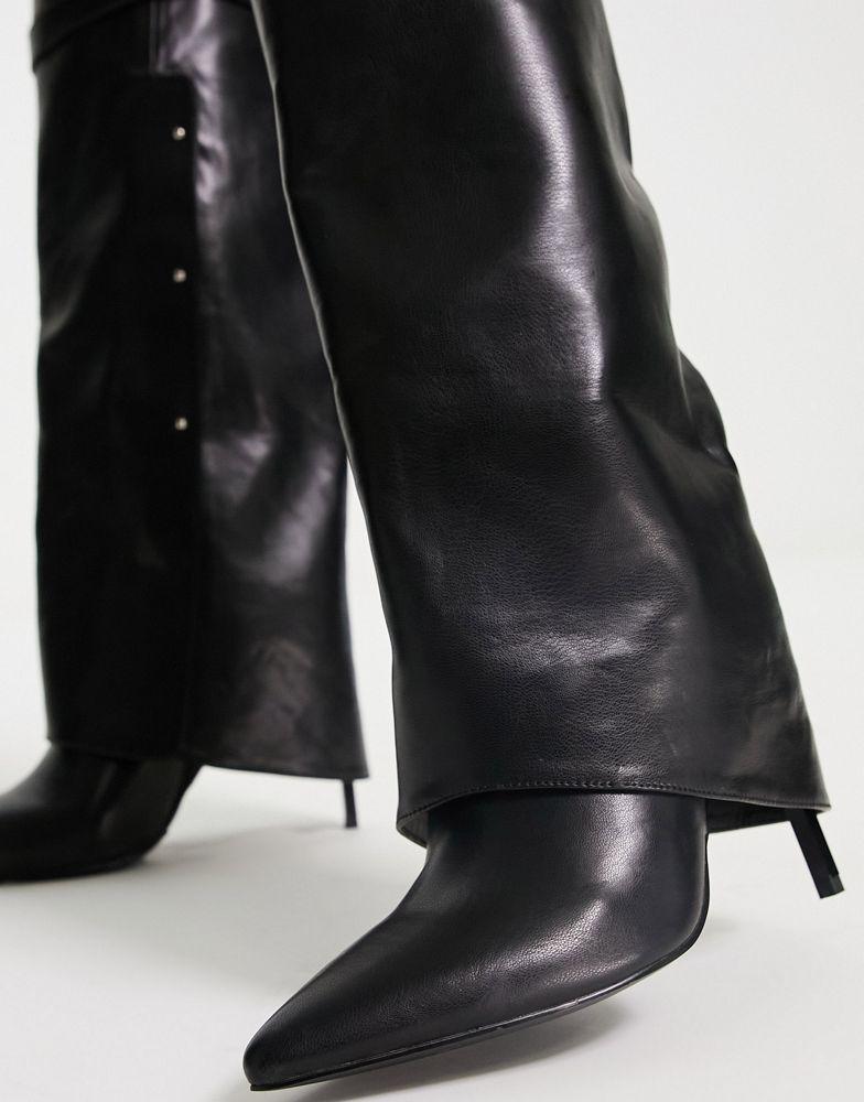 ASOS DESIGN Clearly high-heeled fold over knee boots in black商品第3张图片规格展示