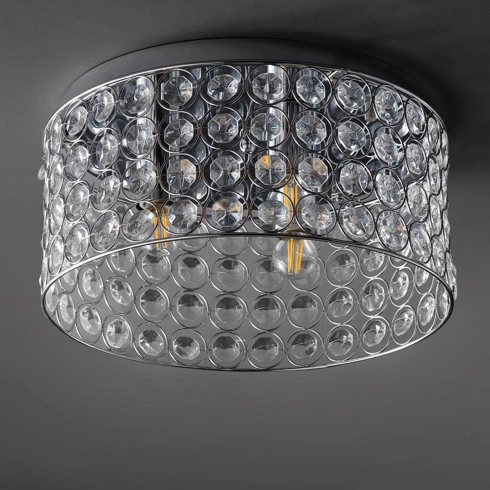 商品JONATHAN Y|Ellen 15" 3-Light Crystal/Metal LED Flush Mount,价格¥1059,第4张图片详细描述