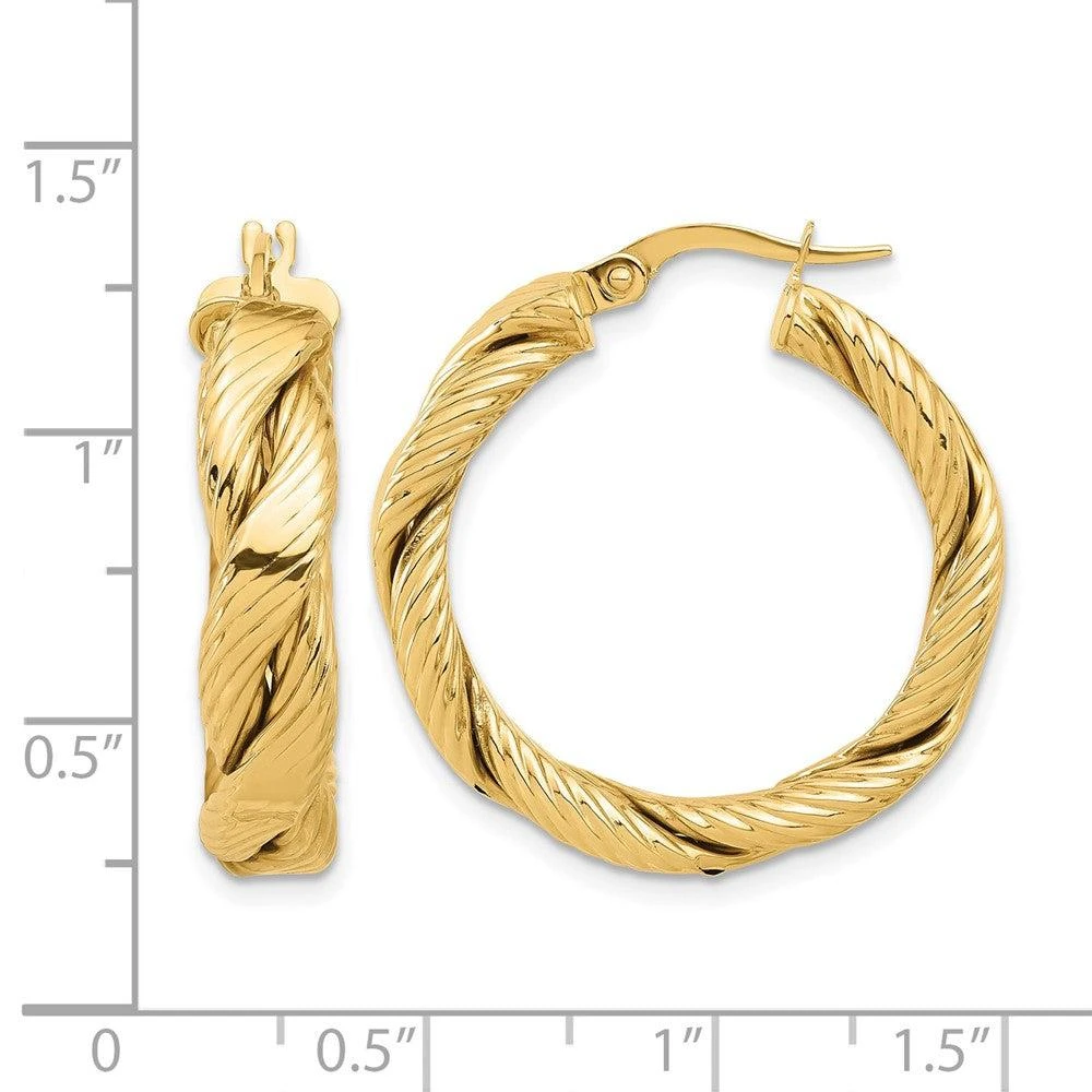 商品Diamond2Deal|14K Yellow Gold Textured Braided Hoop Earrings 28.55 mm,价格¥10280,第4张图片详细描述