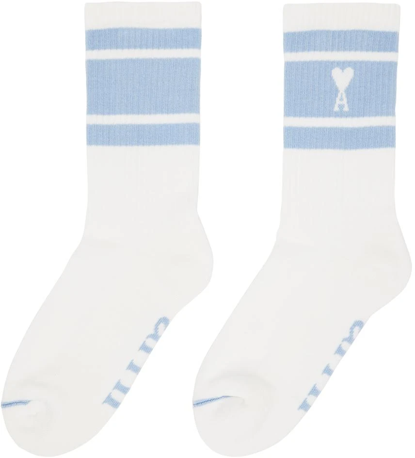 商品AMI|White & Blue Ami de Cœur Striped Socks,价格¥213,第2张图片详细描述