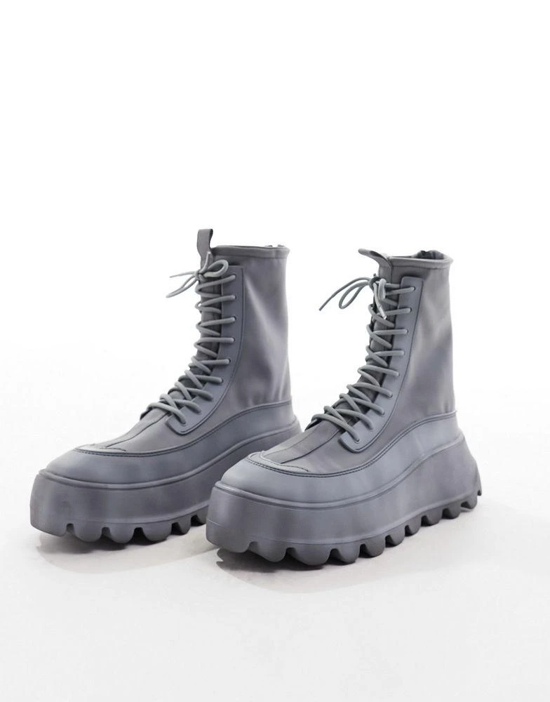 商品ASOS|ASOS DESIGN chunky lace up sock boots in distressed grey neoprene,价格¥577,第3张图片详细描述