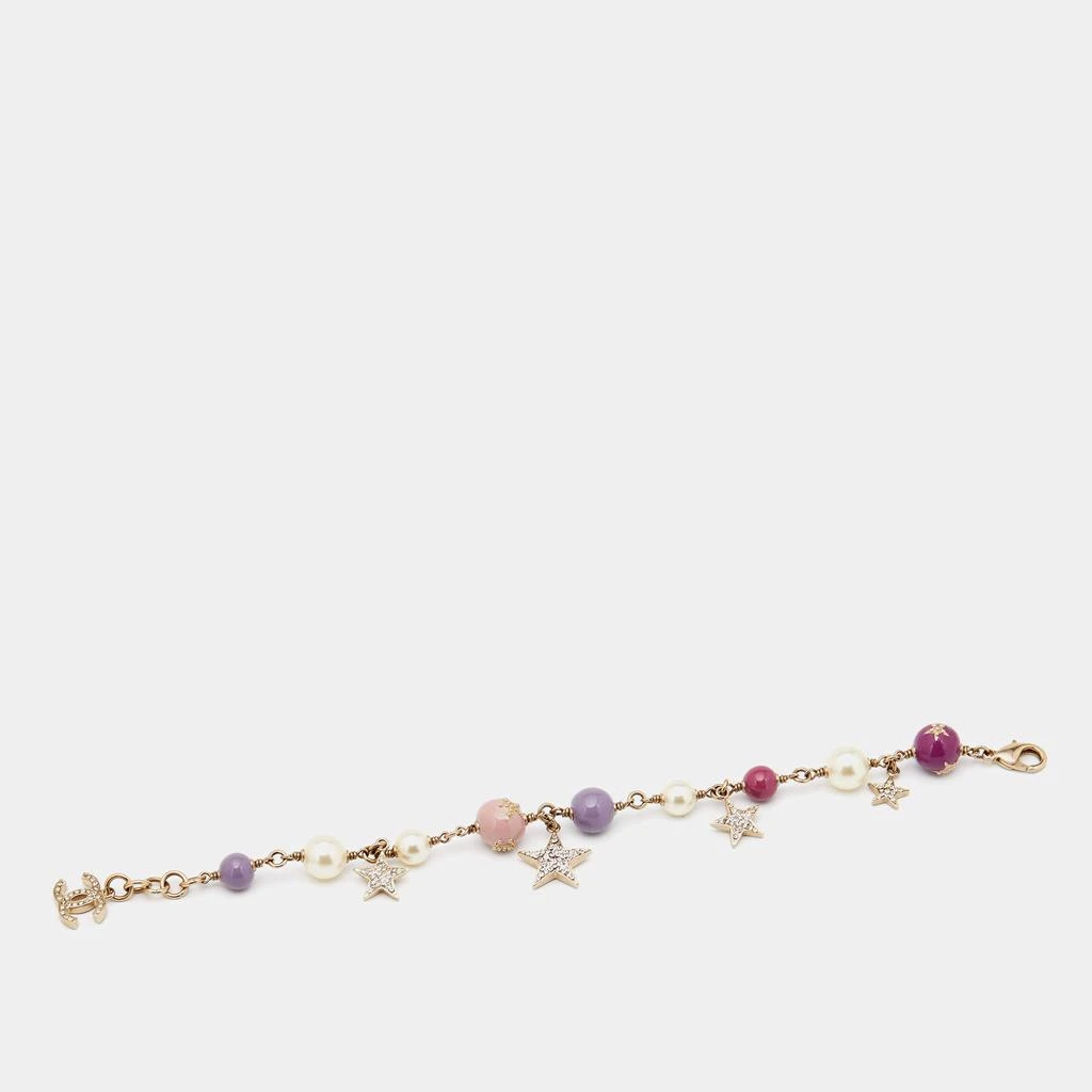 商品[二手商品] Chanel|Chanel Pale Gold Tone CC Crystal Star & Bead Bracelet,价格¥4705,第5张图片详细描述