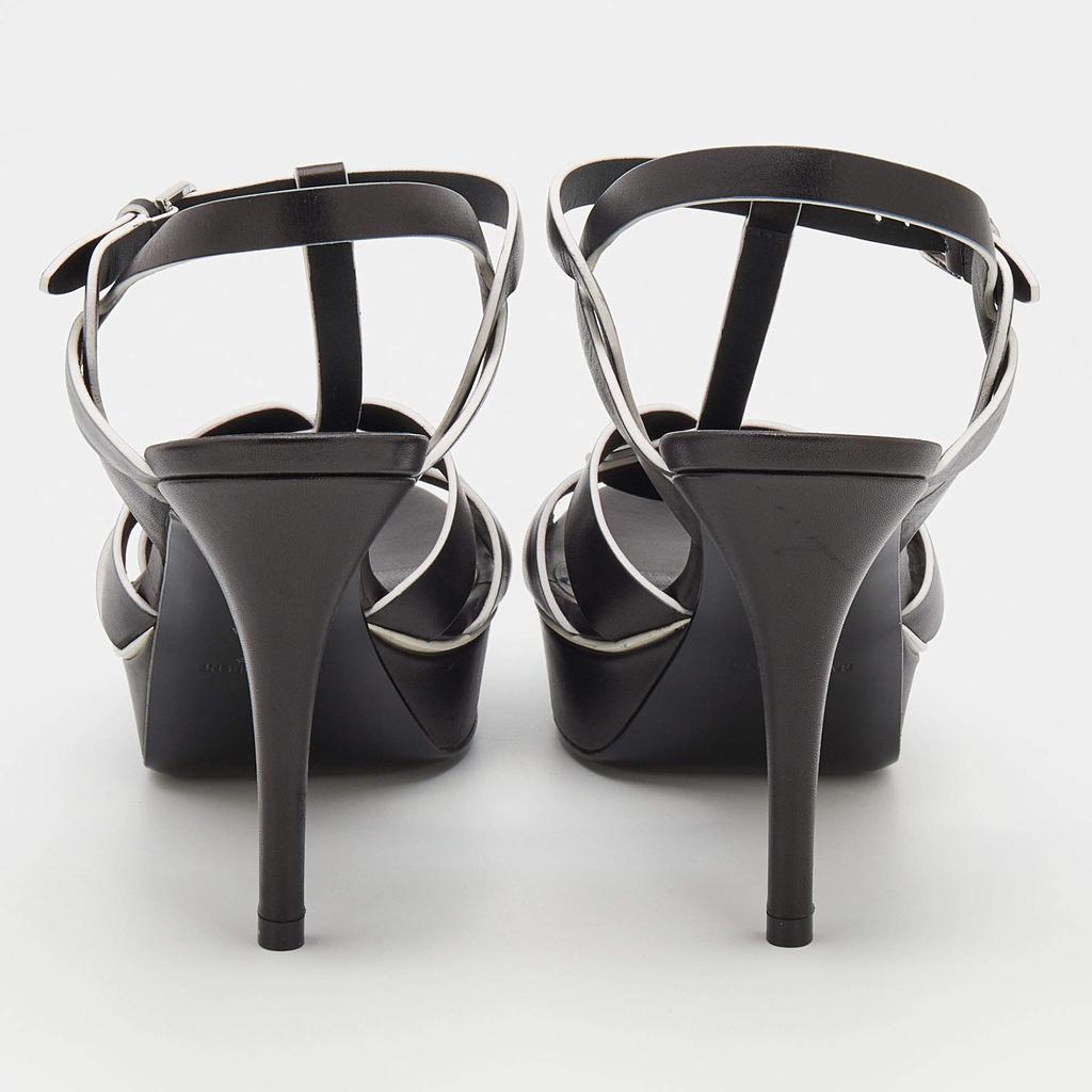 Saint Laurent Black/White Leather Tribute Platform Sandals Size 39商品第5张图片规格展示
