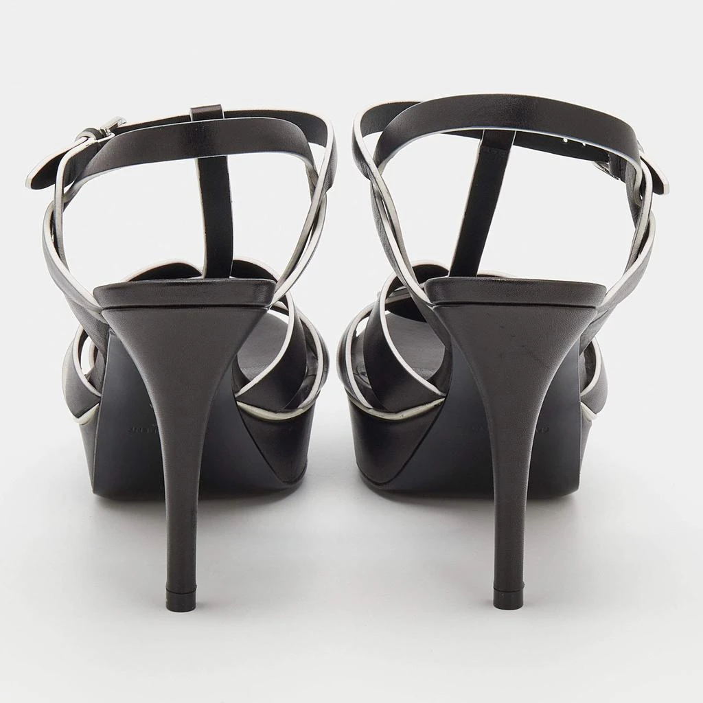 商品[二手商品] Yves Saint Laurent|Saint Laurent Black/White Leather Tribute Platform Sandals Size 39,价格¥1809,第5张�图片详细描述