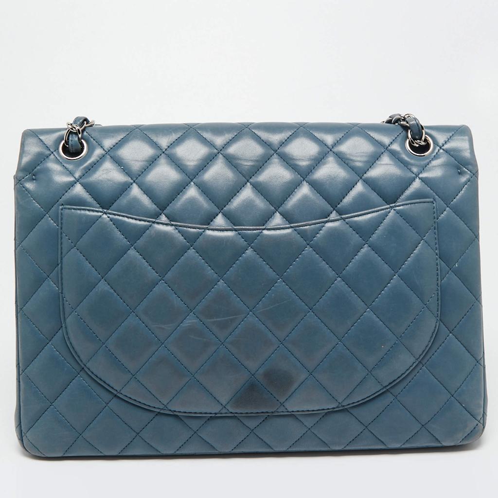 Chanel Blue Quilted Caviar Leather Maxi Classic Double Flap Bag商品第4张图片规格展示