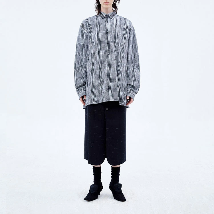 商品[国内直发] ADER error|FW21 格纹褶皱宽松长袖衬衫 男款 黑色,价格¥1208,第7张图片详细描述