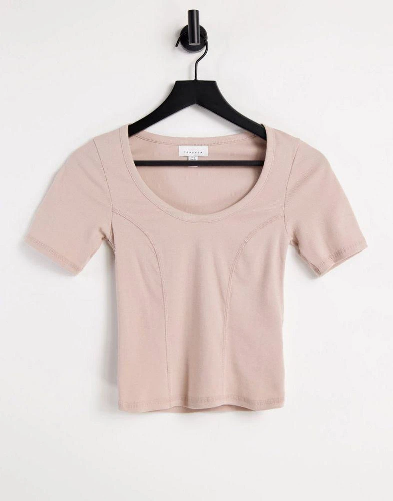 商品Topshop|Topshop short sleeve scoop t-shirt in beige,价格¥78,第1张图片