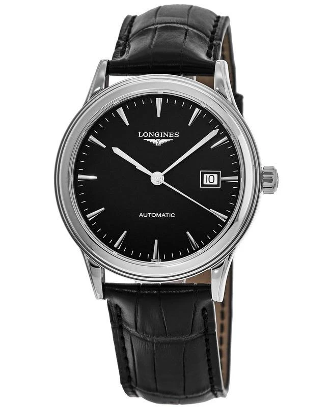 商品Longines|Longines Flagship Automatic Black Dial Black Leather Strap Unisex Watch L4.984.4.52.2,价格¥10310,第1张图片