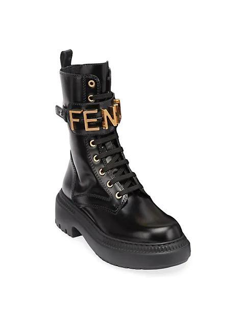 商品Fendi|Logo Leather Lug-Sole Combat Boots,价格¥11846,第6张图片详细描述
