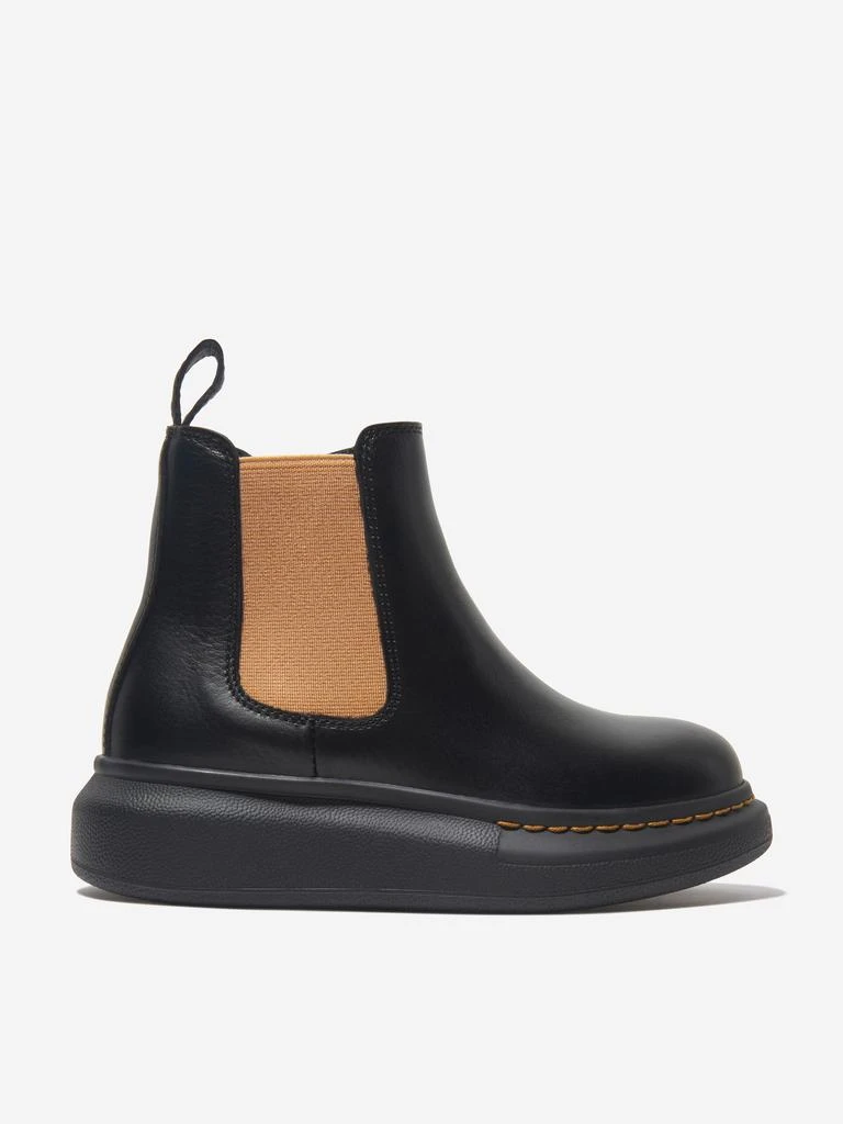 商品Alexander McQueen|Alexander McQueen Black Kids Leather Chunky Chelsea Boots,价格¥3489,第1张图片