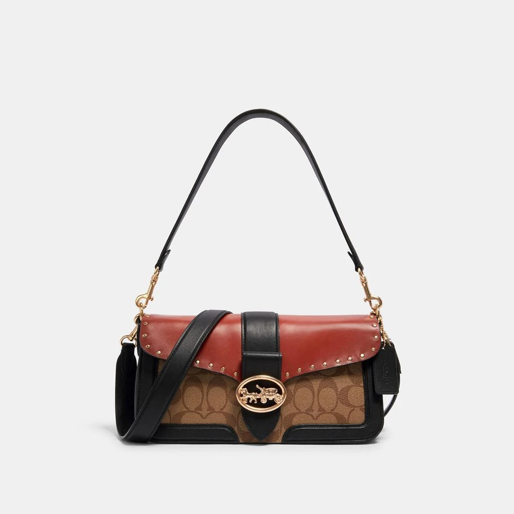商品Coach|Coach Outlet Georgie 铆钉拼色马车标单肩包,价格¥1958,第4张图片详细描述