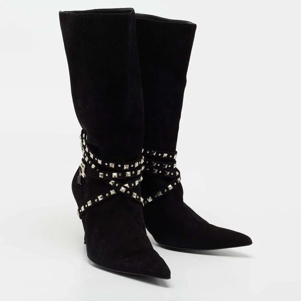商品[二手商品] Versace|Versace Black Suede Studded Mid Calf Boots Size 38,价格¥882,第4张图片详细描述